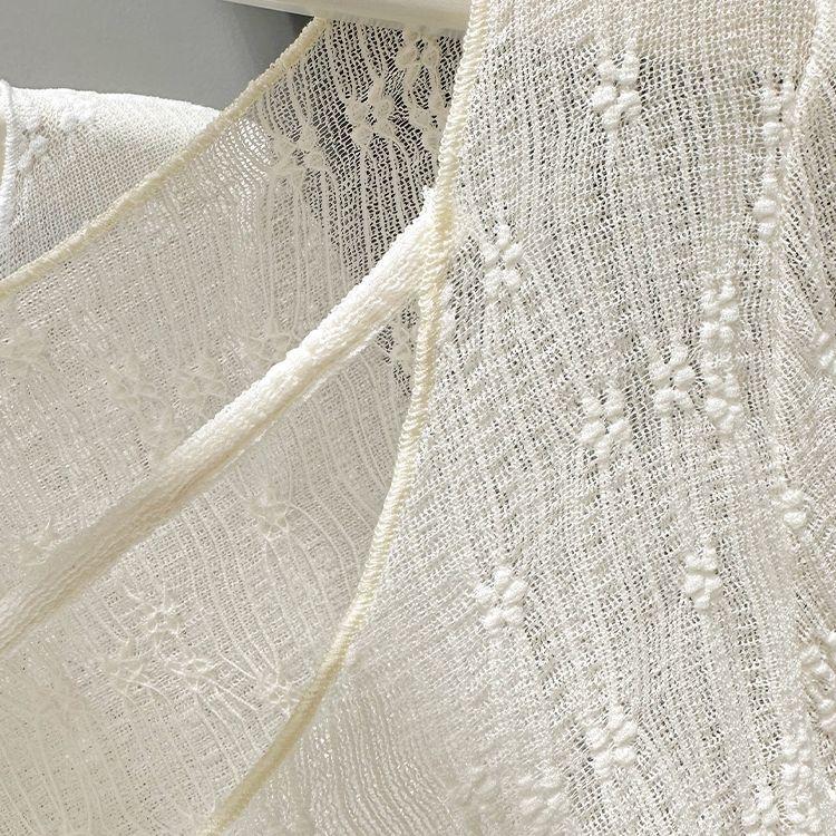 Sweet-Spicy Crew Neck Lace T-Shirt Sun-Protective Thin Layered Outer-Wear Summer Beach Air-Conditioning Sheer Long-Sleeve Cover-Up Top