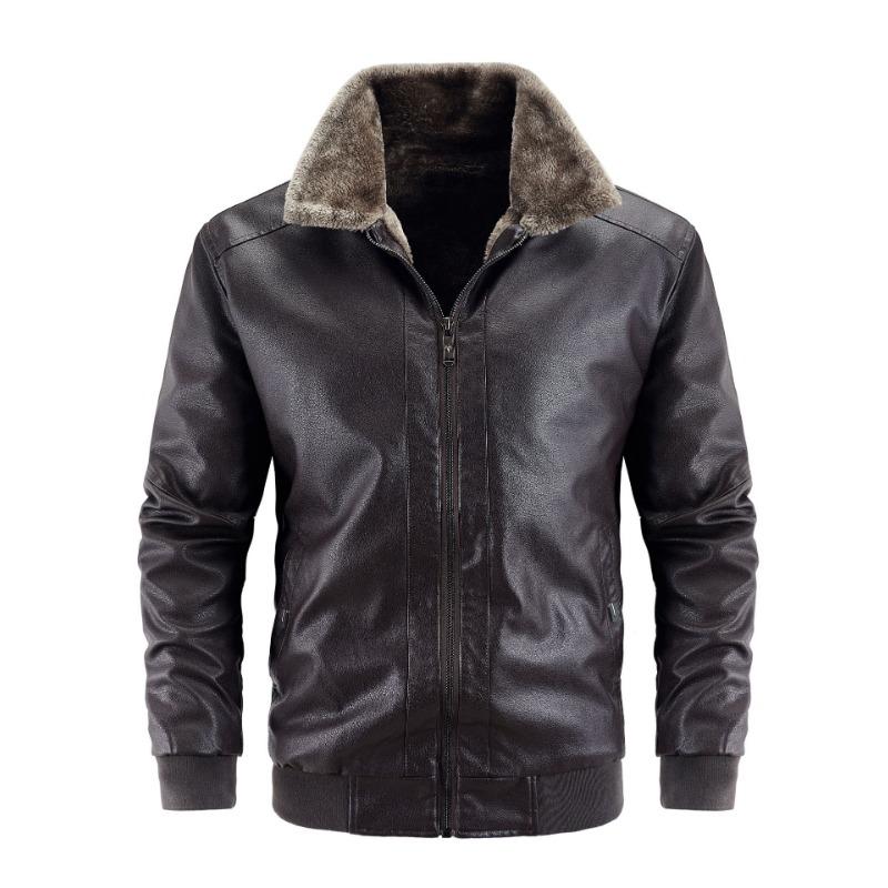 Leather jacket men s winter casual coat fur one-piece jacket men s thickened lapel large size medium and old dad wear trend M