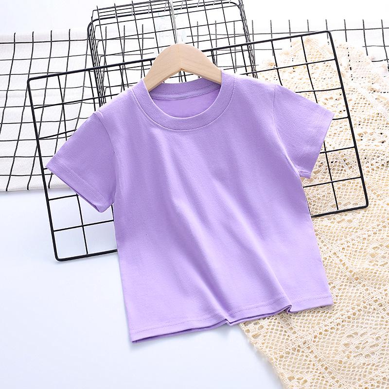 Kids' Cotton Short-Sleeve Round Neck T-Shirt with Logo, Candy Color, Primary School Uniform.
