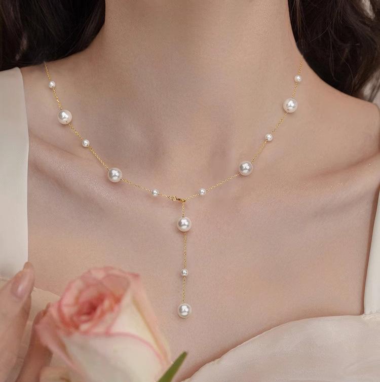 Gypsy Star Pearl Tassel Necklace Women's Light Luxury Niche Cold Clavicle Chain Exquisite Versatile Design Necklace
