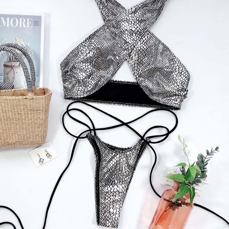 Micro Bikini Halter Bikini Set Tanga Dámské Plavky Sexy plavky Biquini Bandage Plavky