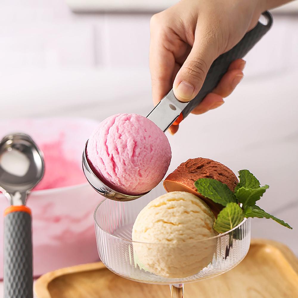 1PC Stainless Steel Ice Cream Spoon Digger Silicone Handle Ice Cream Spoon Multi functional Creative Fruit Digger