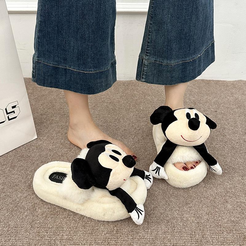 Mao Mao slippers women's outer wear 2025 new autumn and winter Korean version thick bottom height increase small home plush cotton slippers
