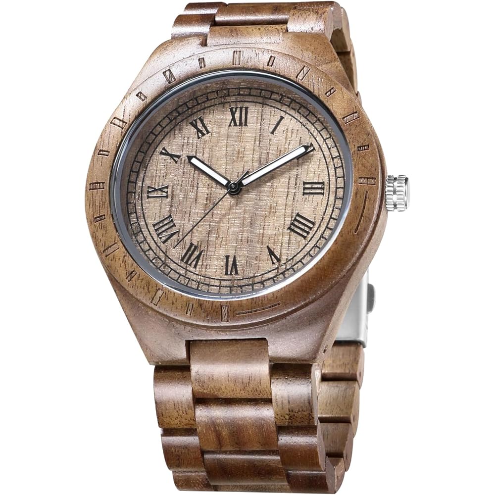 Rorios Men s Quartz Watch Natural Wood Lightweight Analog Wristwatch with Luminous Function