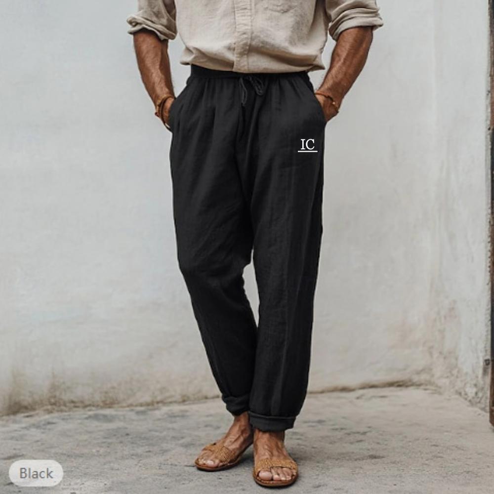 

Летние мужские однотонные льняные прямые повседневные брюки больших размеров, дышащие, удобные, со шнурком, свободные брюки 5XL чёрный