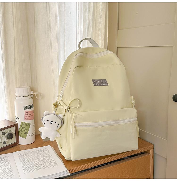 Schoolbag Simple and Versatile Ins Campus Style Backpack Female Solid Color Large Capacity High School Student Schoolbag Travel Computer Backpack