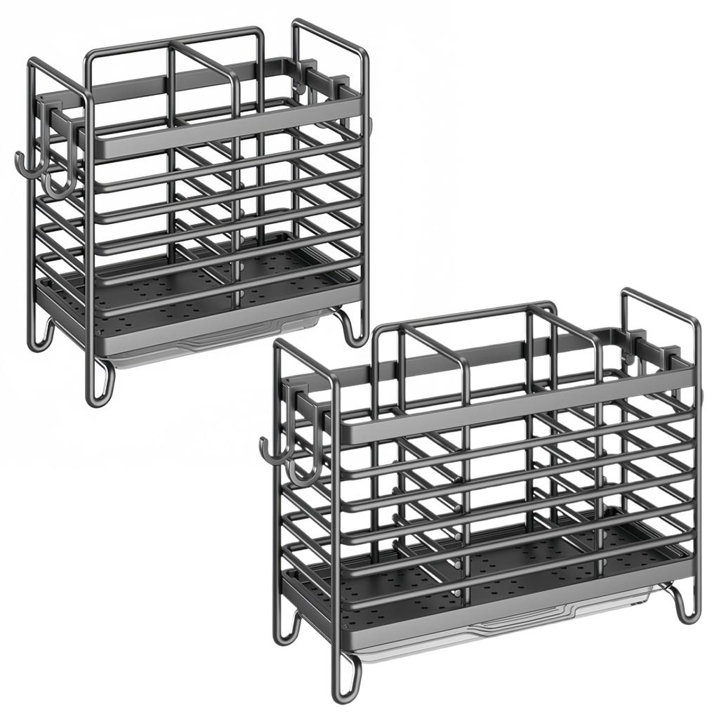 1PC Utensil Holder 2/3 Compartments Wall Mounted Utensil Bracket Kitchen Counter Drying Rack For Forks Spoons Storage Holder