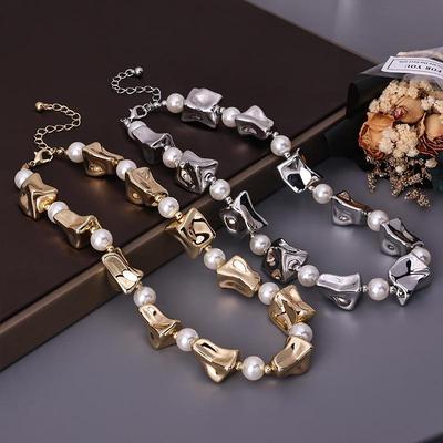 Korean Silver Three-Dimensional Irregular Necklace with Trendy Mixed Colors