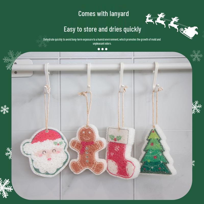 Burete de vase din celuloză de lemn cu imprimeu de Crăciun 2024, neaderent, absorbant, pentru curățarea bucătăriei