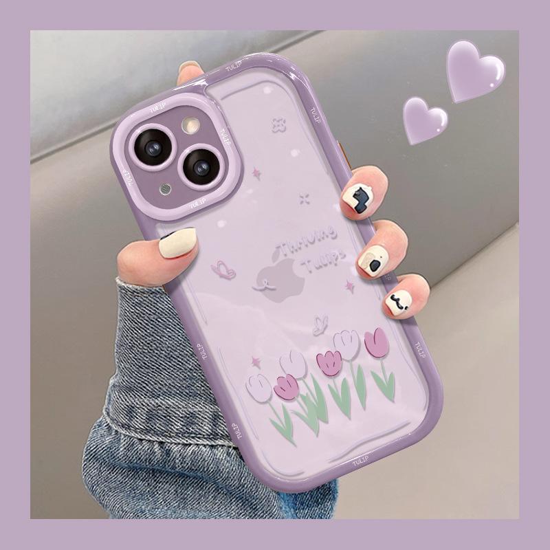 Oil Painting Tulip Is Suitable for Apple 16PRO Mobile Phone Case Iphone15 Fine Hole Anti-drop 14 Advanced Sense 13/12 Women