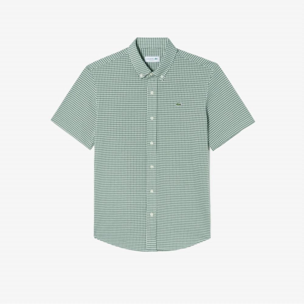 

LACOSTE Мужская трикотажная рубашка в клетку с коротким рукавом [Зеленый]