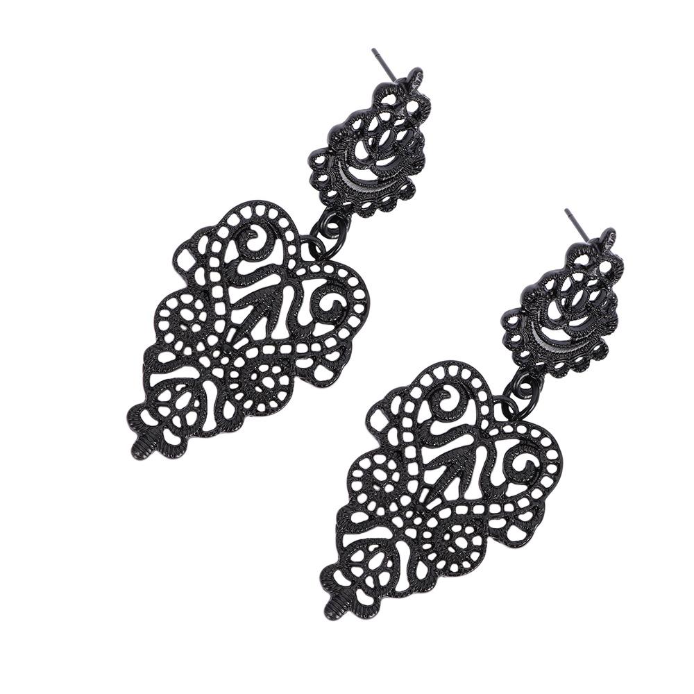 Women Dangle Black Fashion Long Boho Earrings Zinc Zinc Alloy Leaves Dangle Earrings