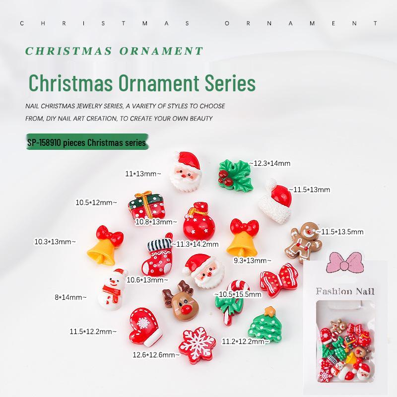 

Рождественский нейл-арт, стразы из смолы: Милые украшения Санта, Елка и Снежинка