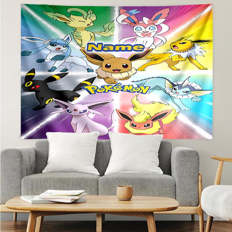 Custom Name Pokémon Print Tapestry, Backdrop, Easy Setup, Ideal for Bedroom, Office & Living Room, with Aesthetic Wall Hanging Decor.
