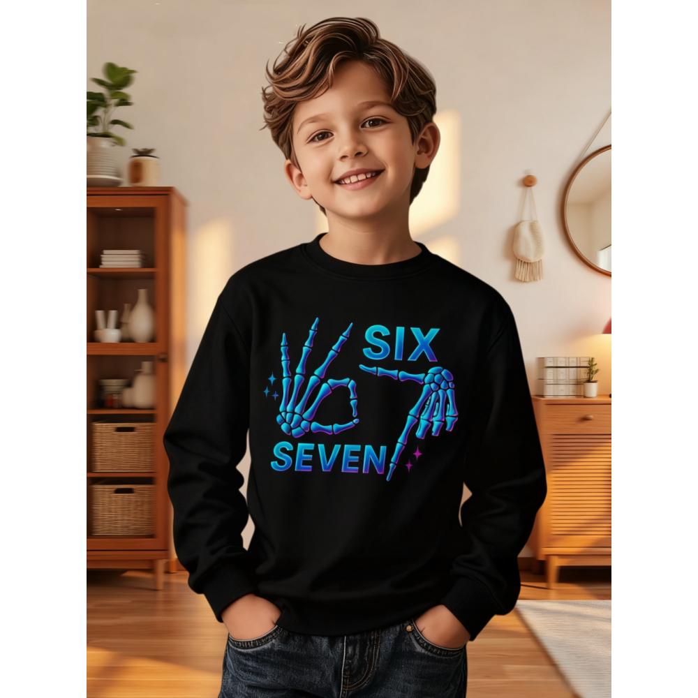 6 7 Meme Kids Sweatshirts Funny Digital Graphic Hoodie Casual Long Sleeve Top Loose Comfortable Streetwear Fashion Boys Clothes