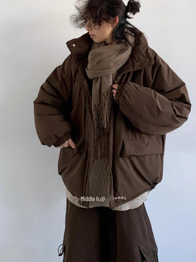 Unisex Retro Japanese Winter Cotton Jacket: College Style, Stand Collar, Loose Fit