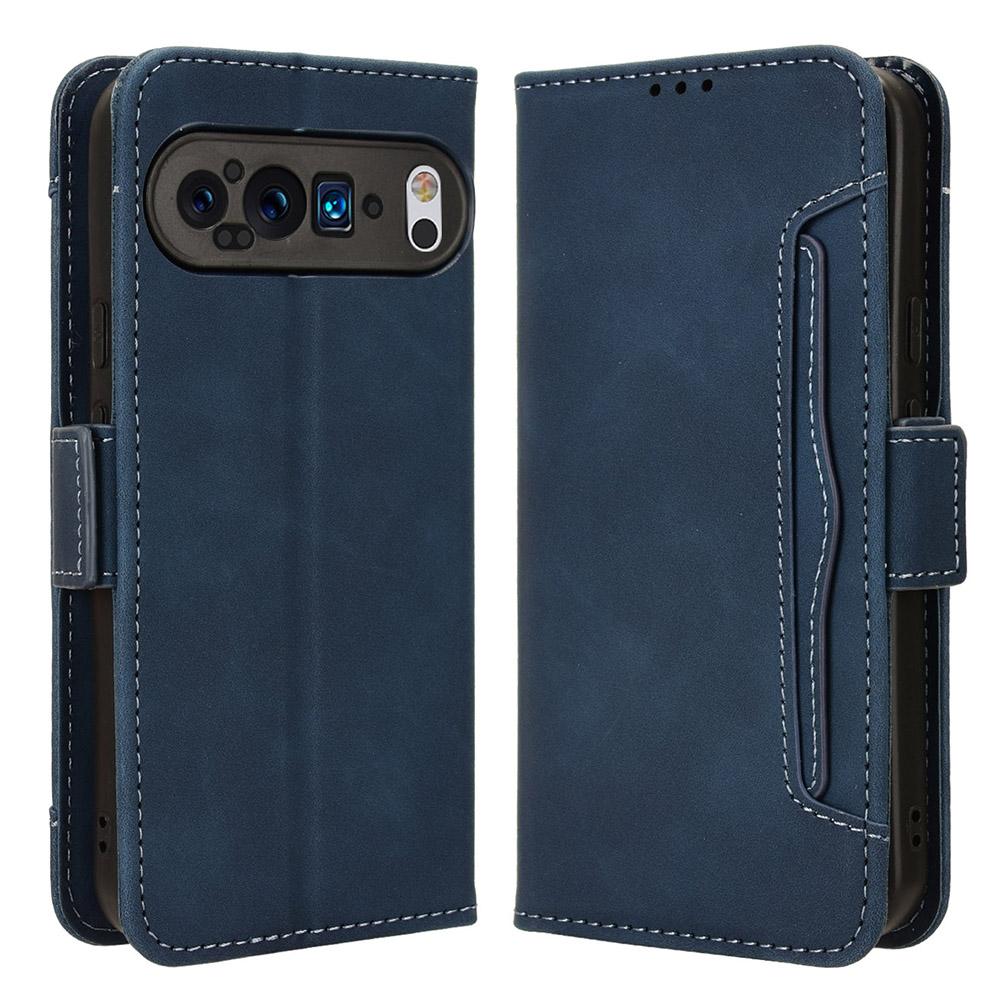 

For Google Pixel 9 Pro XL Case PU Leather Stand Wallet Phone Cover with Multi Card Slots Blue