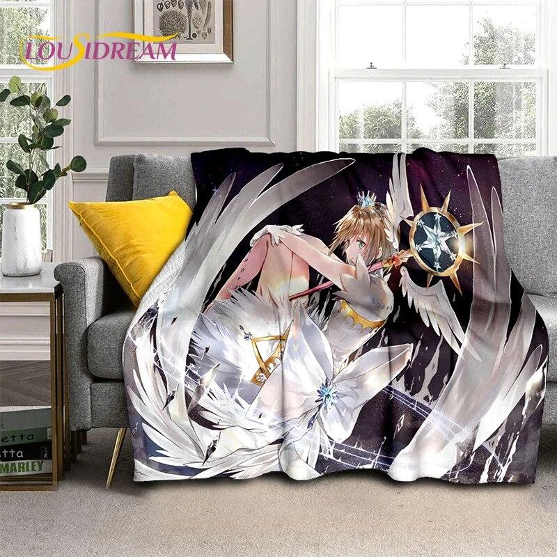 3D Cartoon Captor Anime Cute Card Sakura Blanket,Soft Throw Blanket for Home Bedroom Bed Sofa Picnic Office Cover Blanket Kids