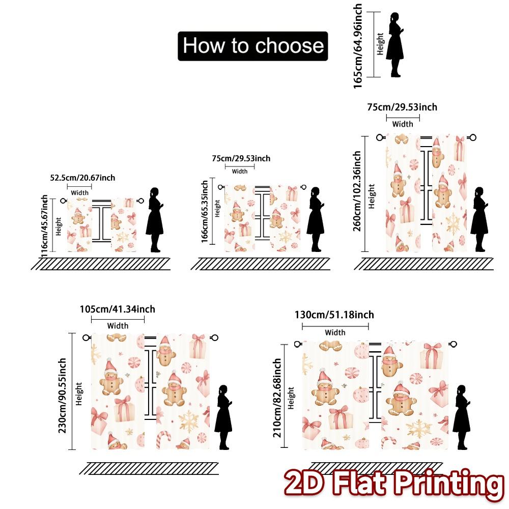 2pcs,Curtains Cute Christmas Ginger Cookie Modern Print Curtains Machine Washable Fabric Curtains Decorations Outdoor Perfect