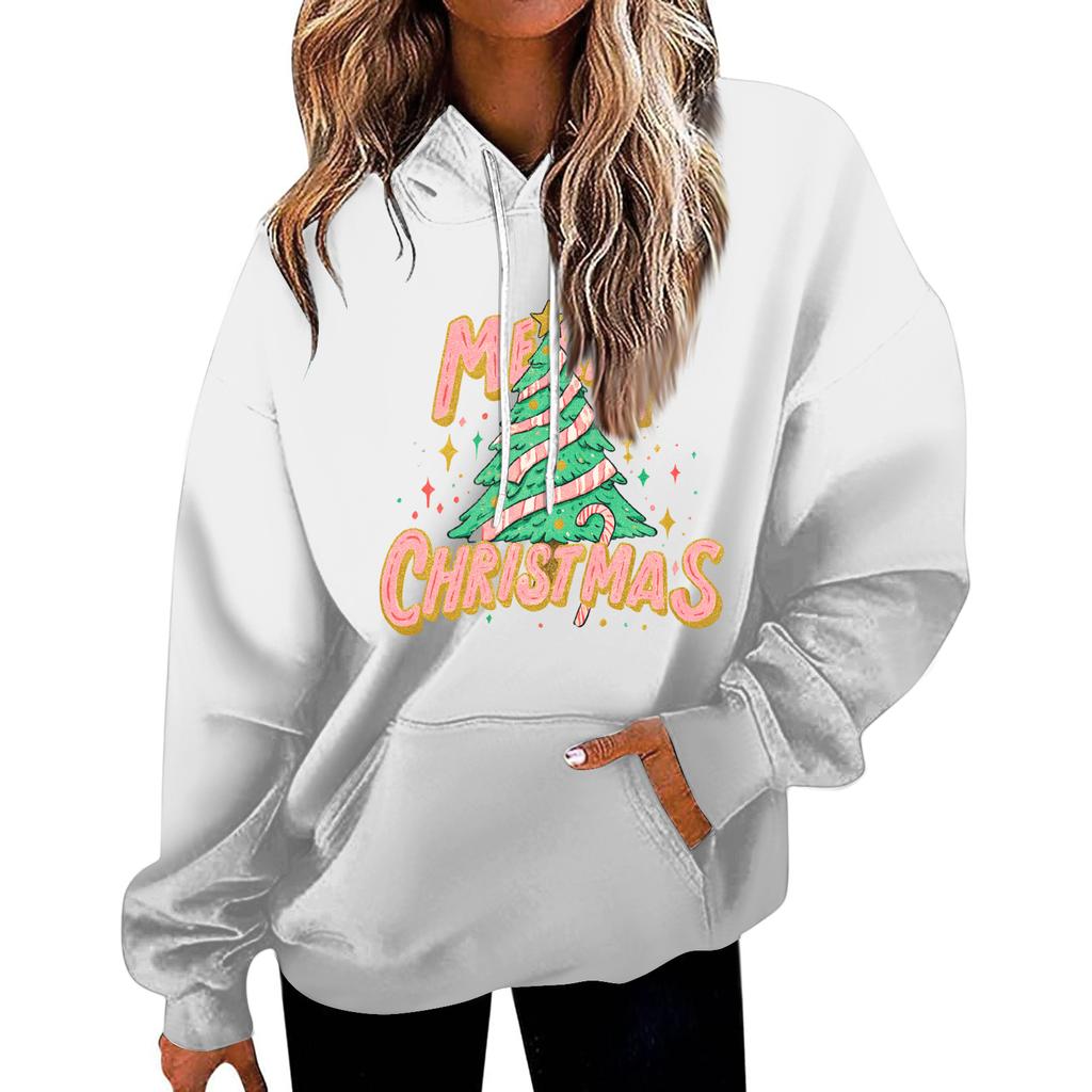Women's Casual Fashion Christmas Printed Letters Casual Hooded Sweatshirt With Pockets
