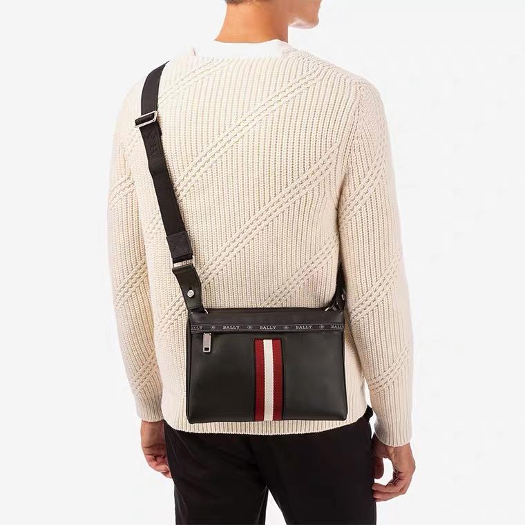 Bally Harvey Red And White Striped Vintage Versatile Zipper Commuter Casual Leather Crossbody Shoulder Bag Men Bags Black 6240272
