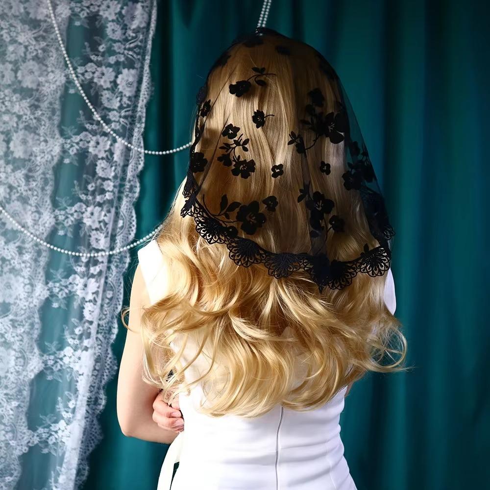 Thin Flower Embroidery Headscarf Hollow Out Women Lace Bandana Lace Scarf Veil Headbands Travel