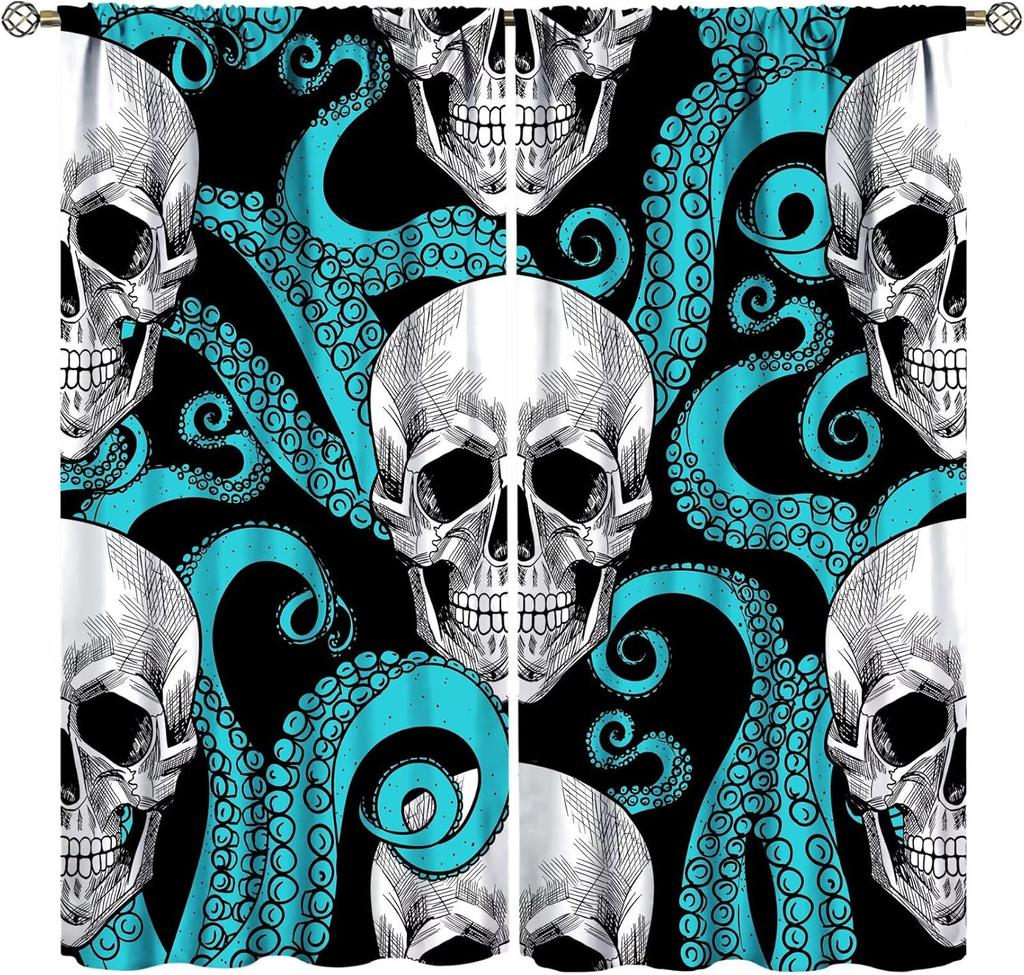 Vintage Skull Curtains Rose Flowers Wildflowers Halloween Theme Scary Curtain Bedroom Living Room Home With Rod Pocket Polyester Ideal For Sitting
