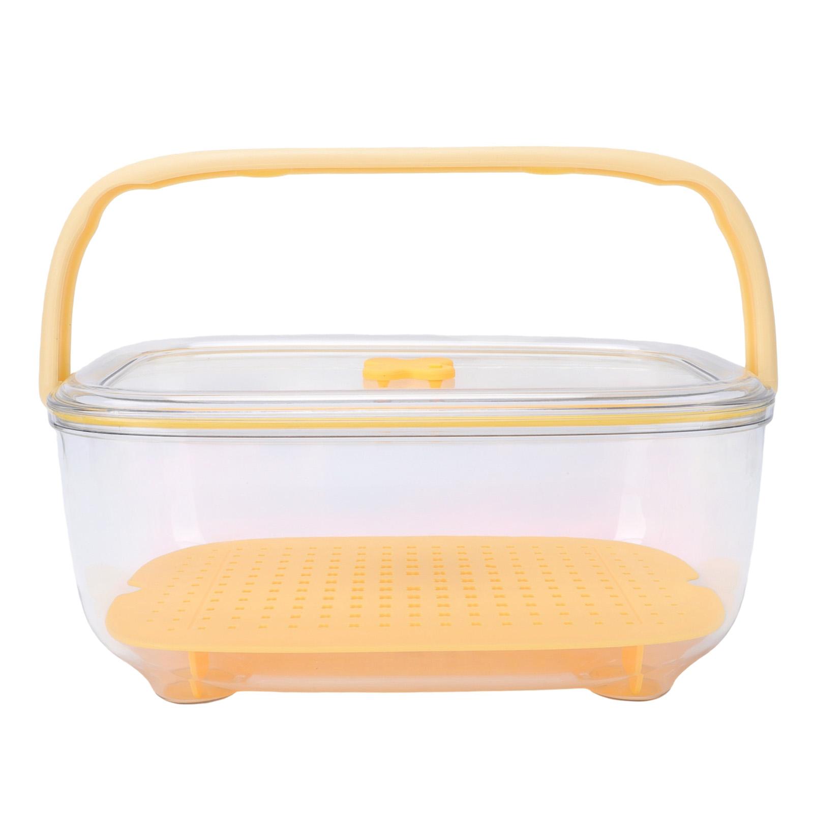 Fruit and Vegetable Storage Container with Ice Bag Fruit Vegetable Box with Draining Board and Handle Yellow