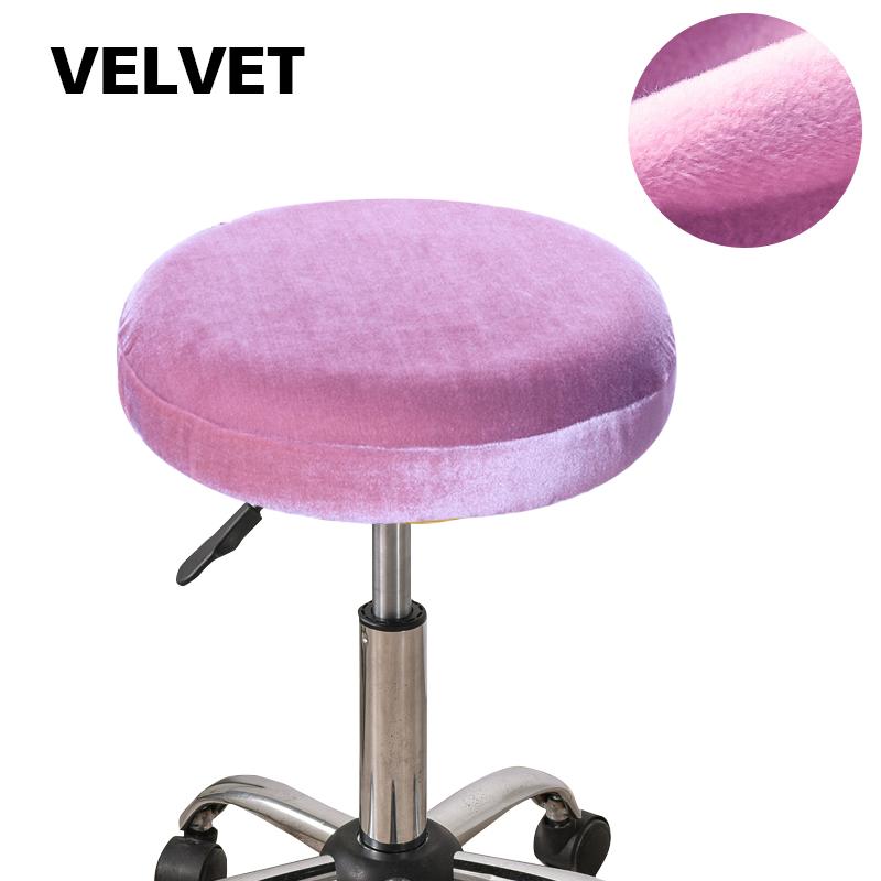 

Бархатный круглый стул, чехол для стула, эластичный поворотный подъемный пуф для ног, чехол для сиденья барного стула, однотонный защитный чехол для обеденного стула розовый