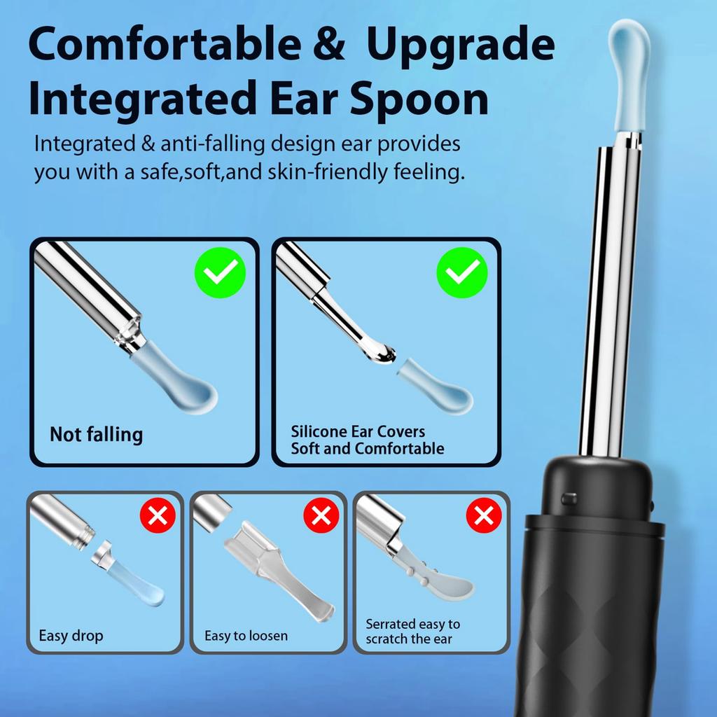 Ear Canal Cleaner Earwax Removal Tool Earwax Removal Kit for IOS Phones Violet Ear Canal Cleaner with 1296P Camera 5 Ear Spoons