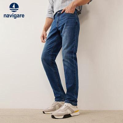 Men's High-Elastic Mid-Waist Straight-Leg Jeans 1312572021
