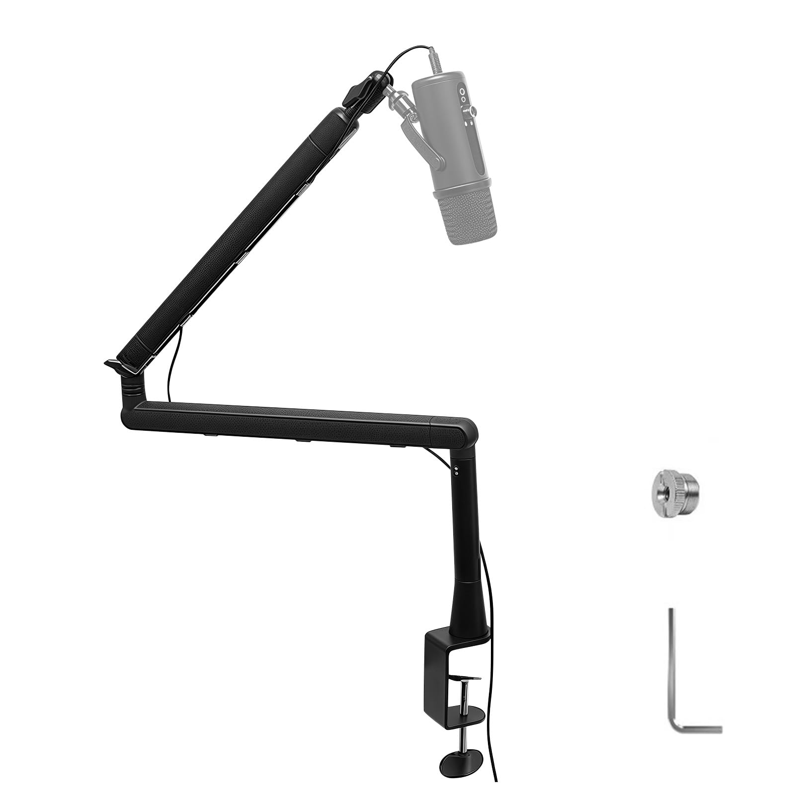 

Держатель для микрофона для конденсаторных микрофонов, вращение на 360 градусов, регулируемый угол, настольная микрофонная стойка, тонкая алюминиевая штанга с встроенным кабелем
