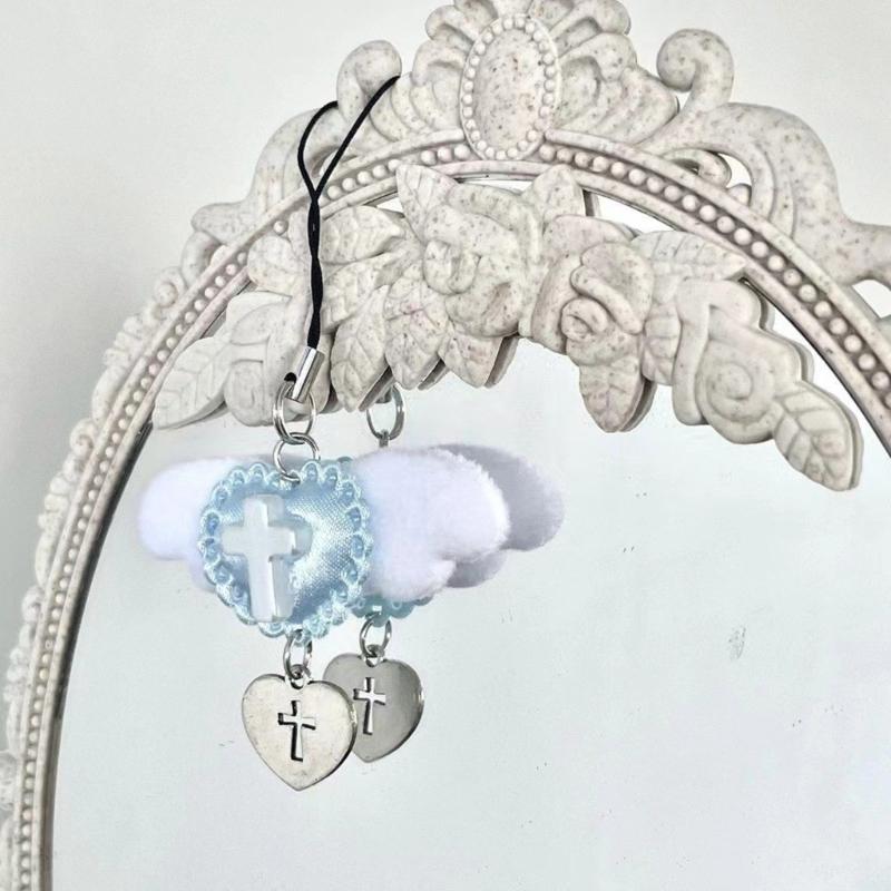 Sweet Wing Heart Cross Phone Charm Straps Car Key Hangings Pendants Fashion Bag Decoration Lanyard Purse Accessory