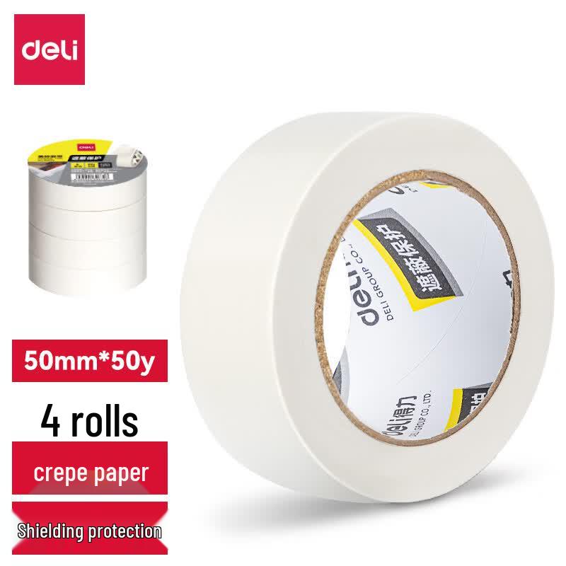 Deli 30674 White Masking Tape, 50mm x 50yd (4 Rolls)