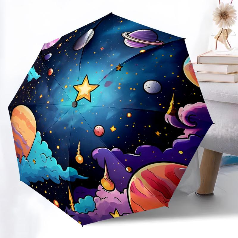 1pc Space Adventure Automatic Folding Umbrella Durable Iron Frame,All Seasons Home Travel Outdoor Multifunctional Umbrella yy251115073