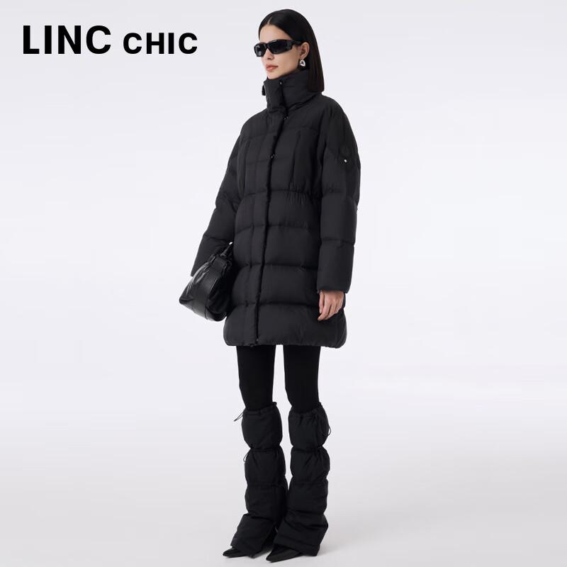 Jinyujie Women's High-Neck Mid-Length Goose Down Puffer Coat