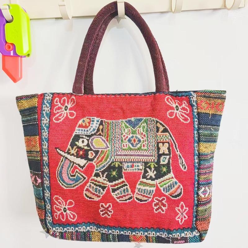 Canvas bag, women's large-capacity double-sided embroidered animal handbag, mommy bag, go shopping, handbag