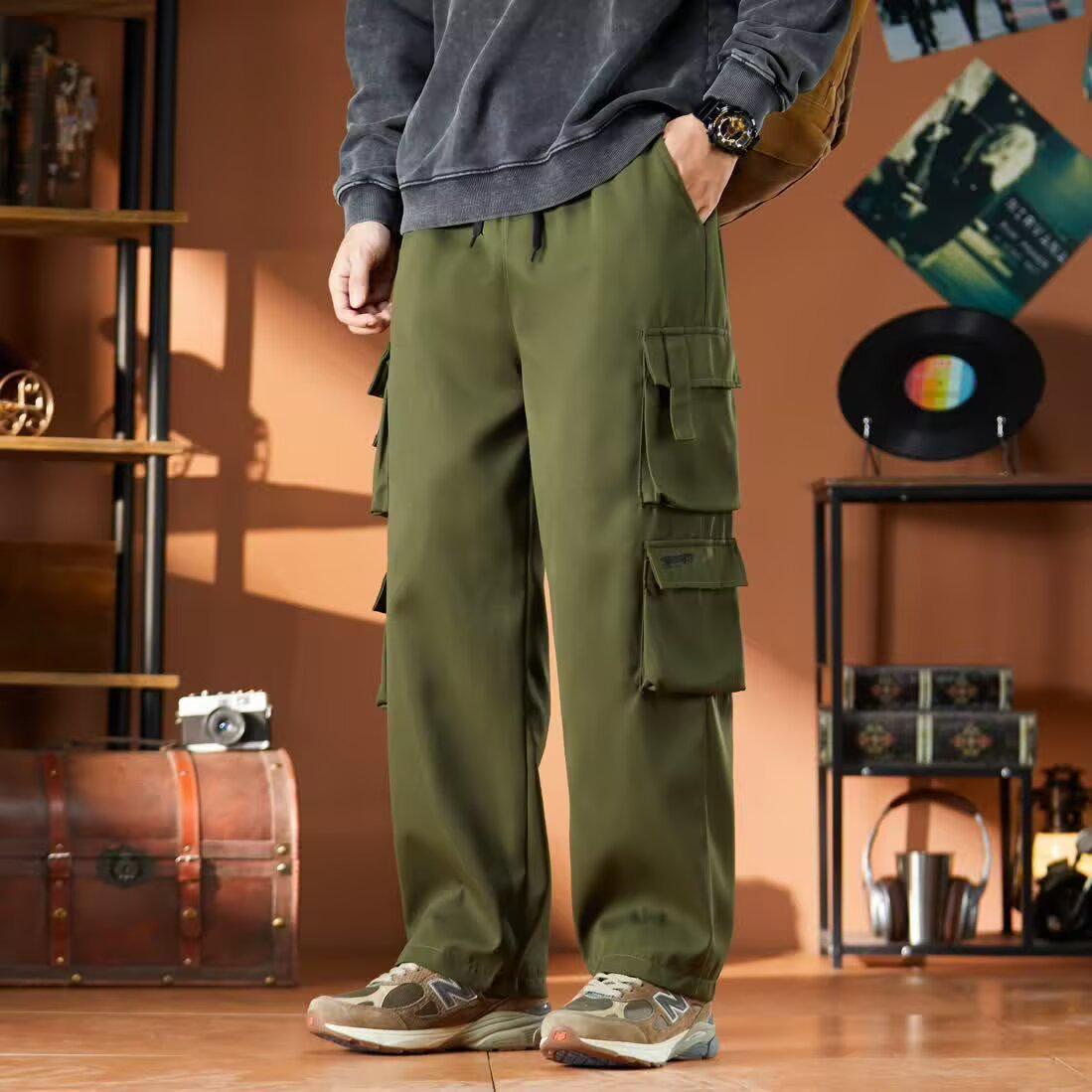 

Мужские брюки карго с несколькими карманами: Весенне-осенний тренд, свободный прямой крой, прочная рабочая одежда. XXL зелёный