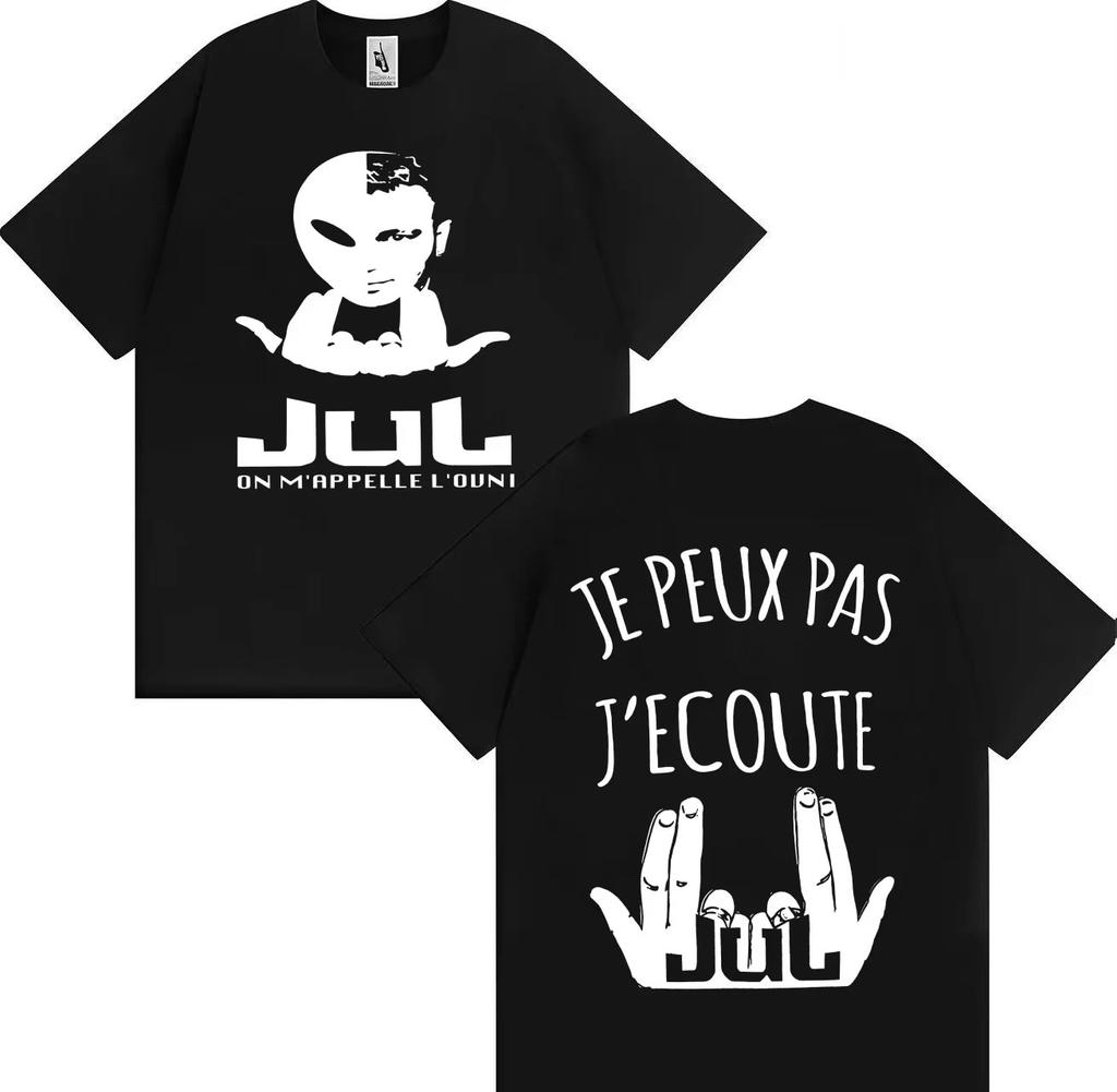 JuL "La Zone en Personne" Ikonická mimozemská postava a Grafika s efektem hvězdné oblohy Oversized tričko | Francouzský Hip-Hop Rap Streetwear Fan Merch Tričko