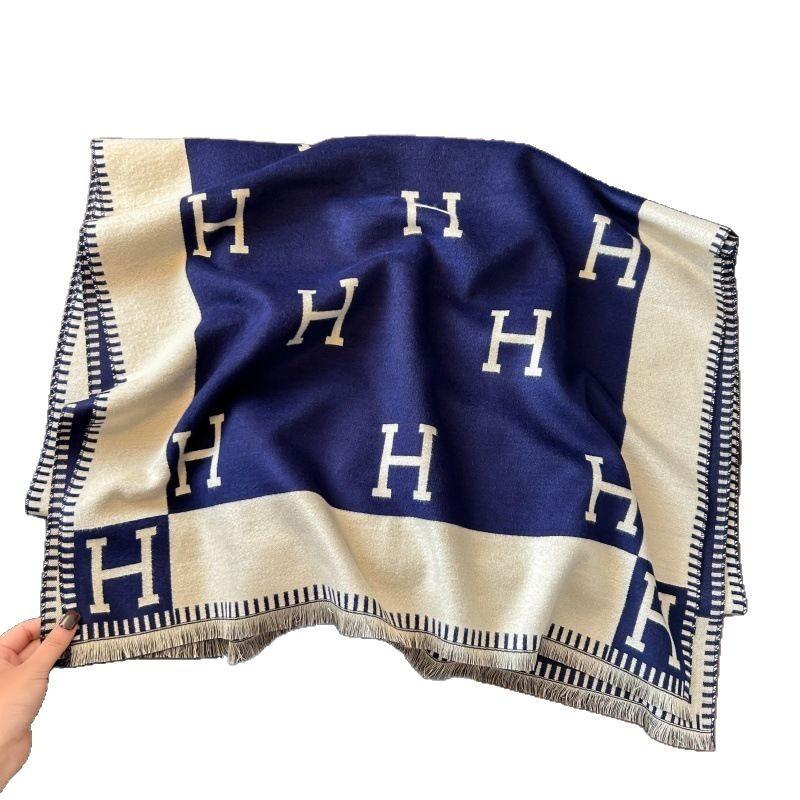 Autumn and winter simple and versatile air conditioner shawl jacquard imitation cashmere business scarf women's high-end feeling warm and cold scarf
