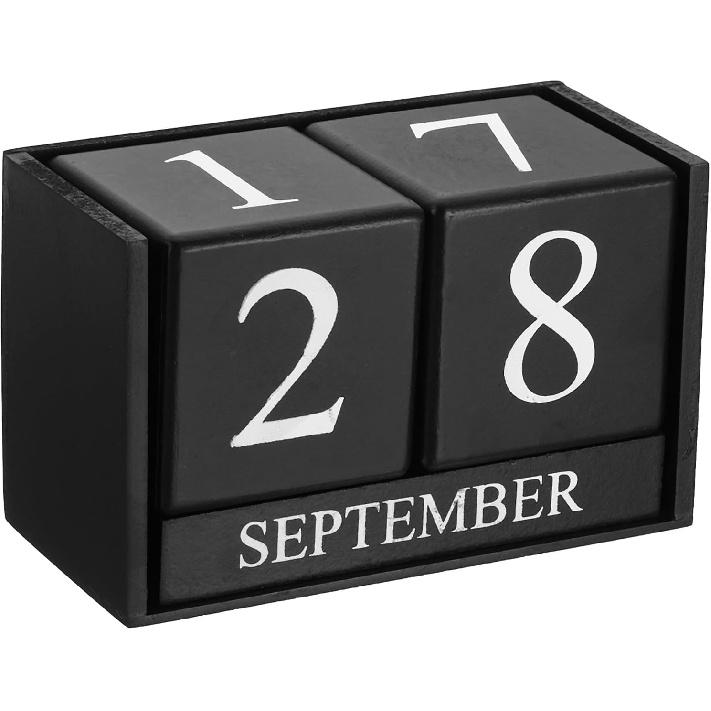 PATIKIL Vintage Wood Block Perpetual Calendar, Reble Wooden Month Date Display Blocks for Desk Office Home Decoration 6.1", Red