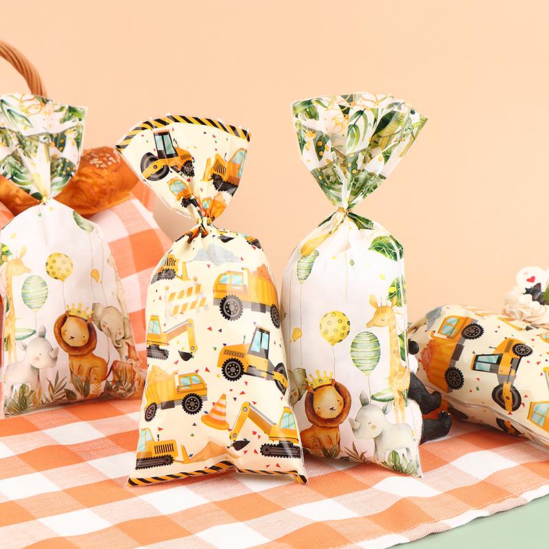 50Pcs Party Candy Bags Jungle Animals Construction Birthday Theme Gift Bags