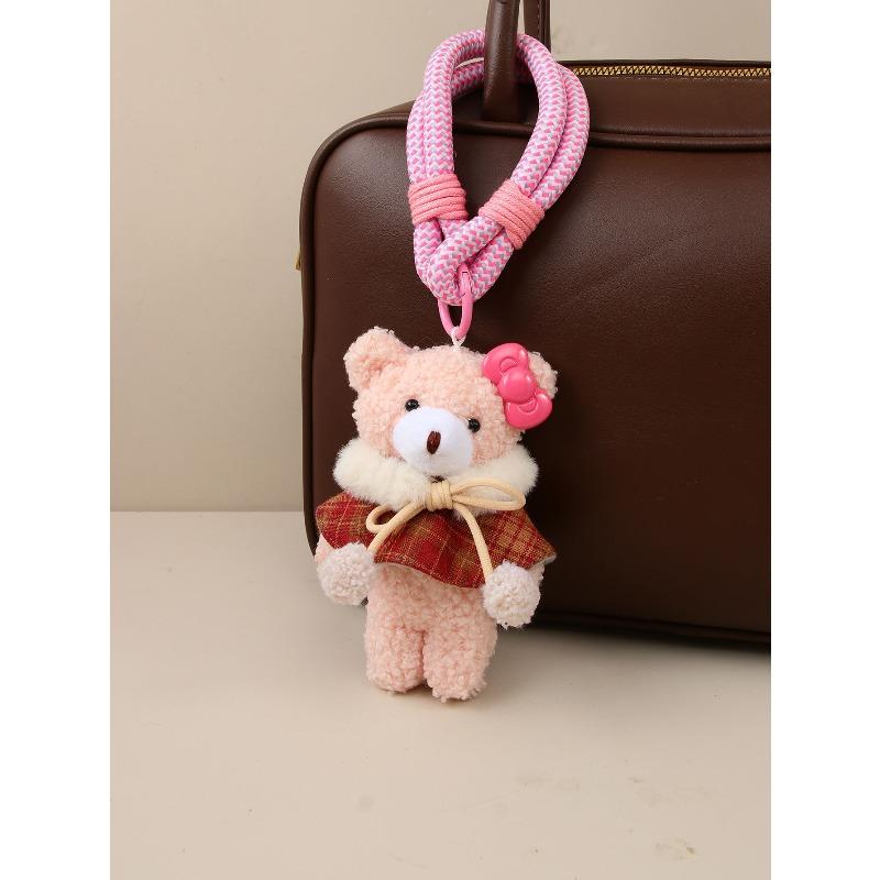 Cute Plush Puppy Bow Pendant Accessories Ins Wind Five-pointed Star Braided Rope Bag Pendant Keychain