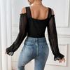 YYFS Damenmode Lässig Einfarbig Druck Frühling Herbst Langarm V-Ausschnitt Bodys