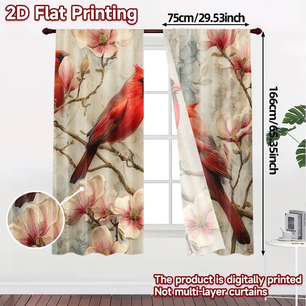 2D Flat Printing,JIT 2pcs, Curtains (Without Rod) Cardinal Blossoms Contemporary Chic Curtains Yarn Curtains Versatile All