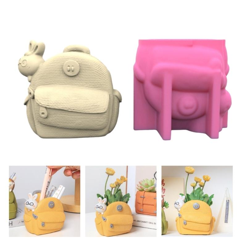 Backpack Rabbit Succulent Pot Mold for DIY Concrete Flower Pots Resin Mold Pen Holder Resin Mold Desktop Decoration Home