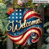 2D Flat Aluminum Independence Day Style Welcome Sign Wall Decoration, Available In Various Sizes, Red and Blue Striped Star Style. Suitable for