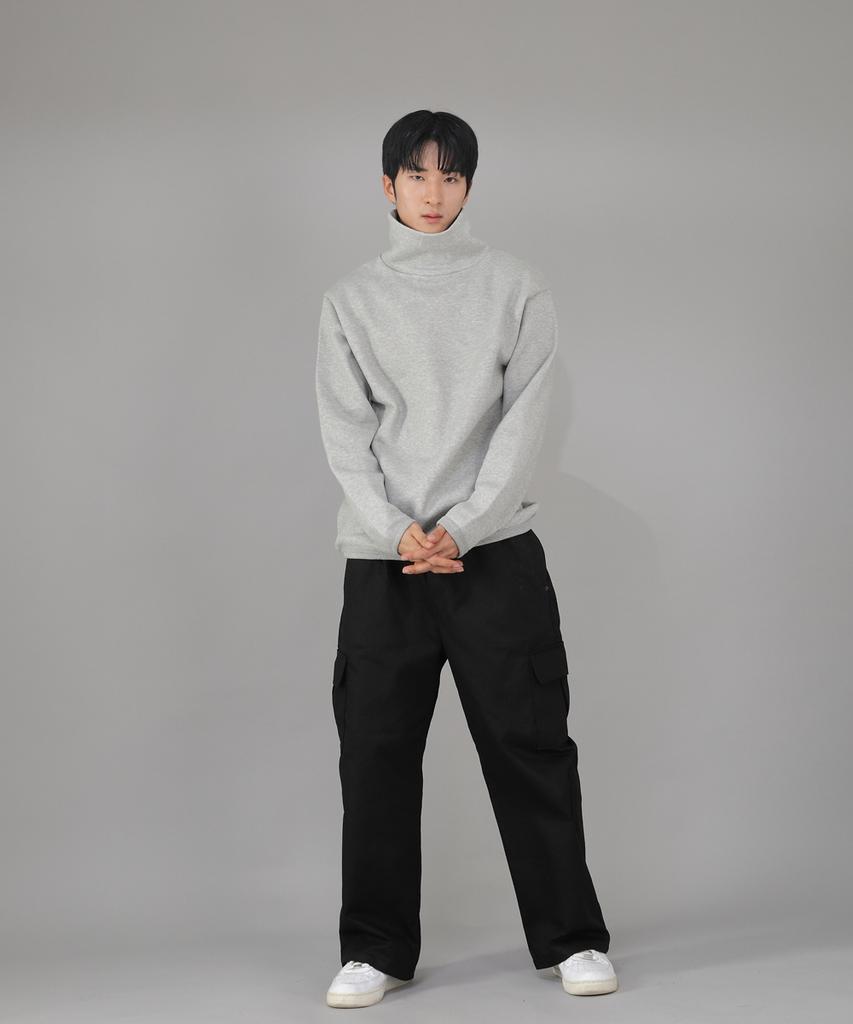 Seinteukeulu Warm-Up Loose Fit Brushed Turtleneck Plain Sweatshirt Wlp-839 Gray