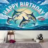 2D Marlin Fishing Birthday Backdrop Ocean Themed Photography Background
