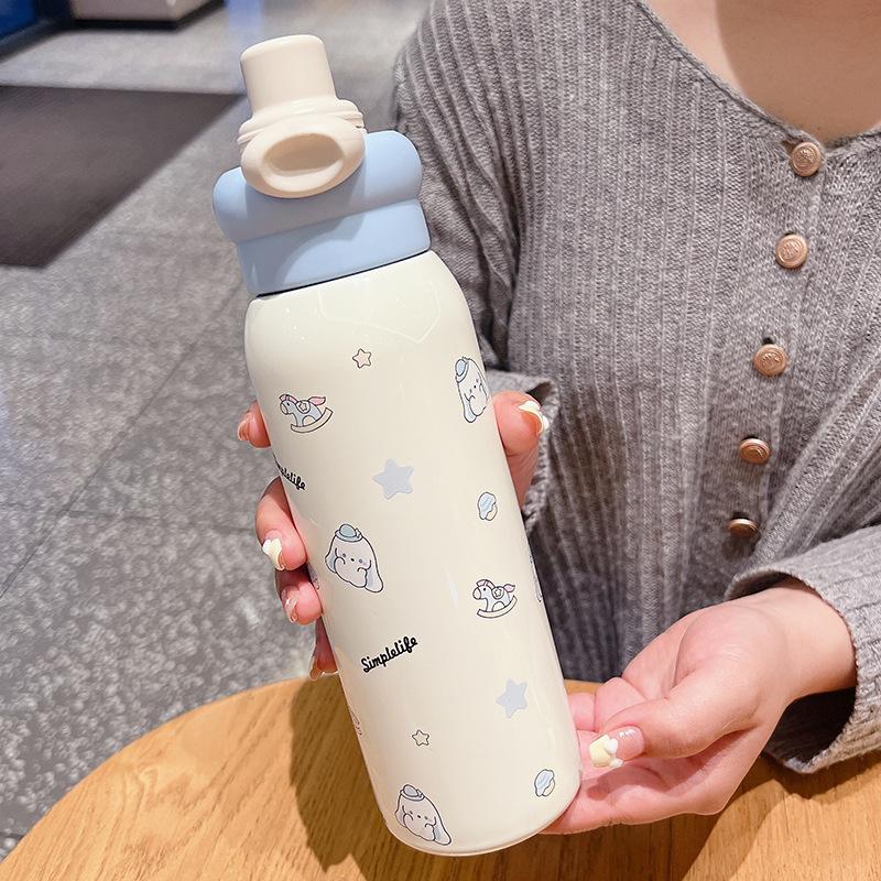 Stainless steel double drink children s thermos cup portable straw cup cute student water cup 600ml